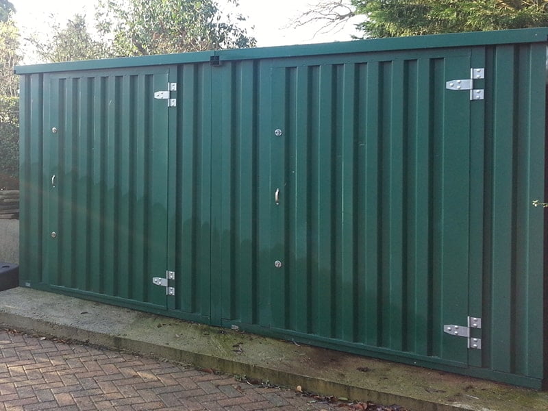 2 x flat pack steel storage units green foldable linked storage units