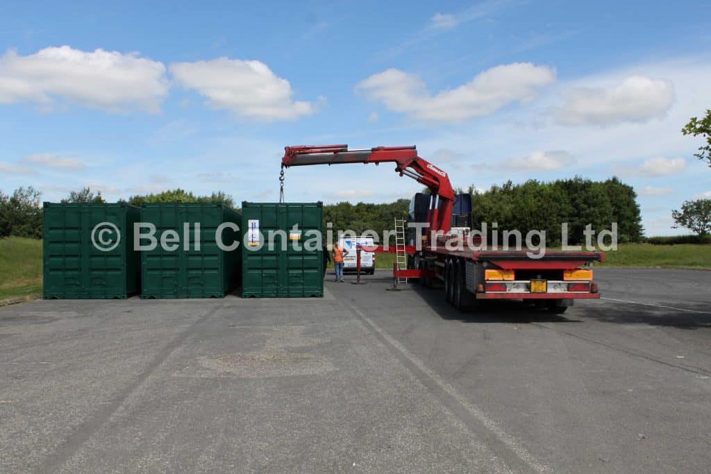 Green 40ft containers hi ab delivery