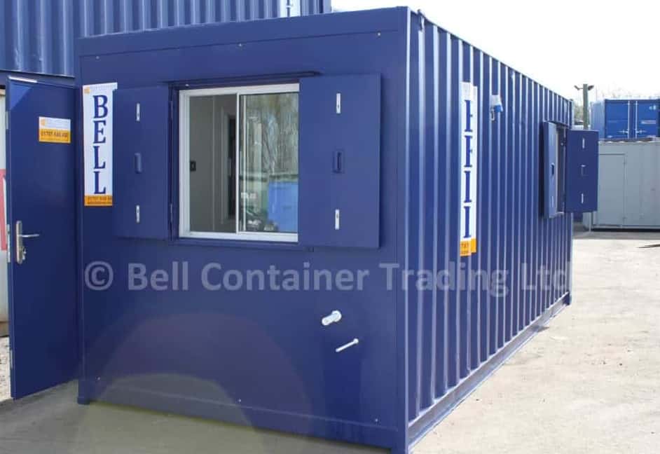 container windows with anti vandal steel shutters